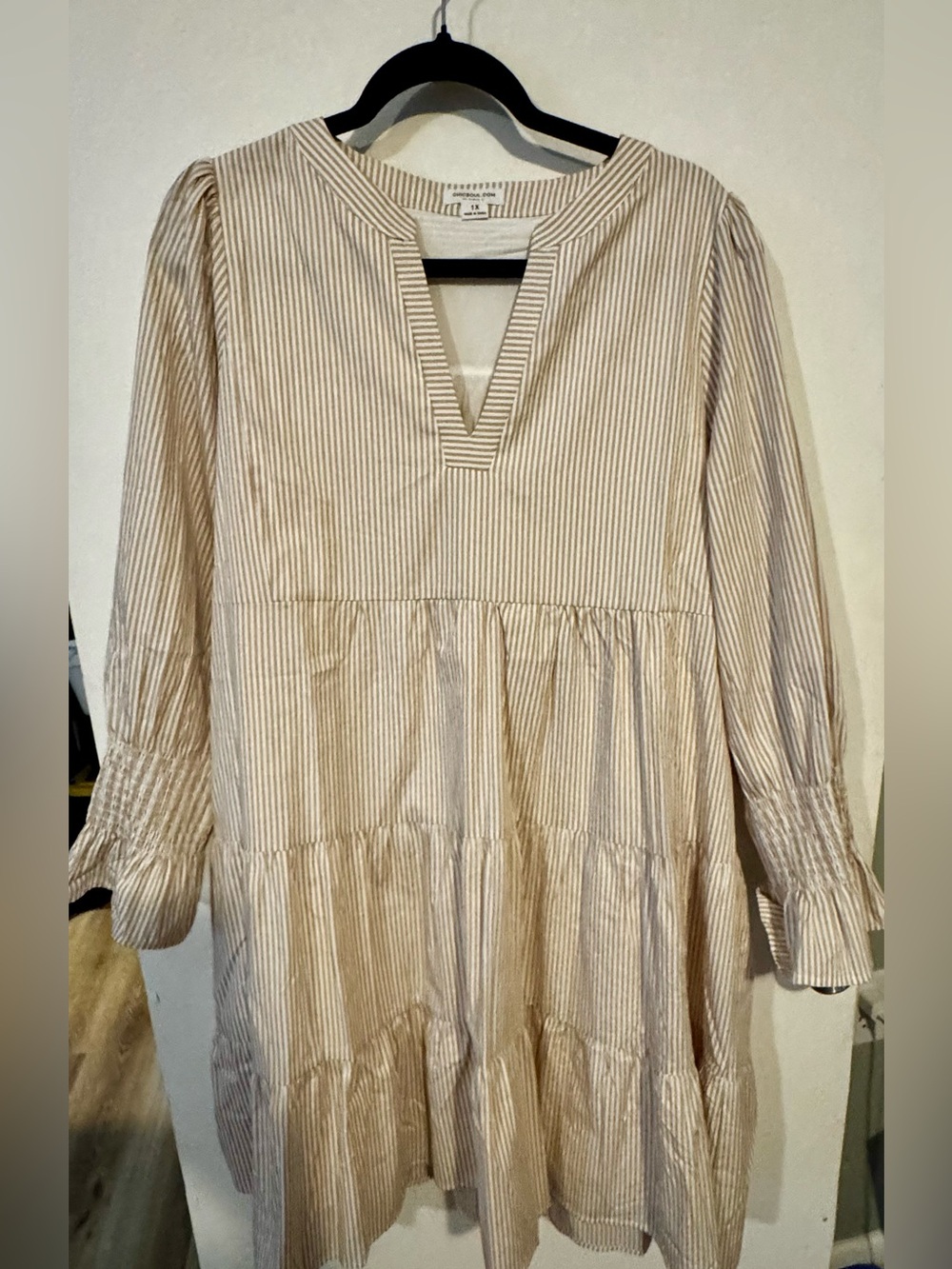 Chic Soul Tan and White Striped Tiered Dress - New, Right out of package - 1X